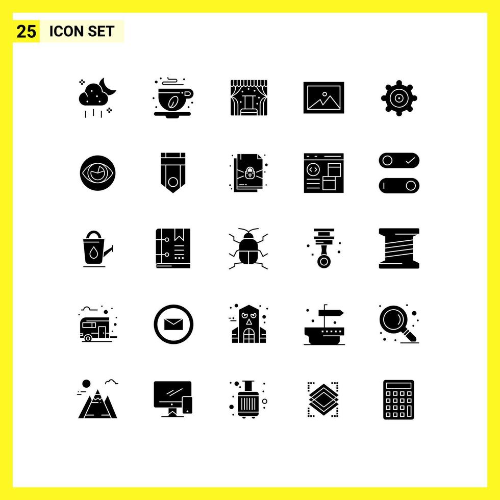 25 universelle solide Glyphenzeichen Symbole der Vision Einstellung Konzert Fotoalbum editierbare Vektordesign-Elemente vektor