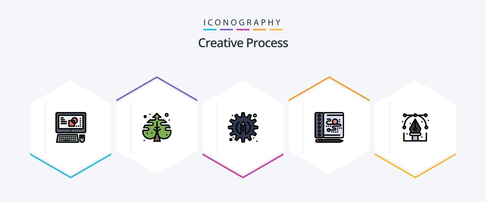 Creative Process 25 FilledLine Icon Pack inklusive Grafik. Design. kreativ. kreativ. Prozess vektor