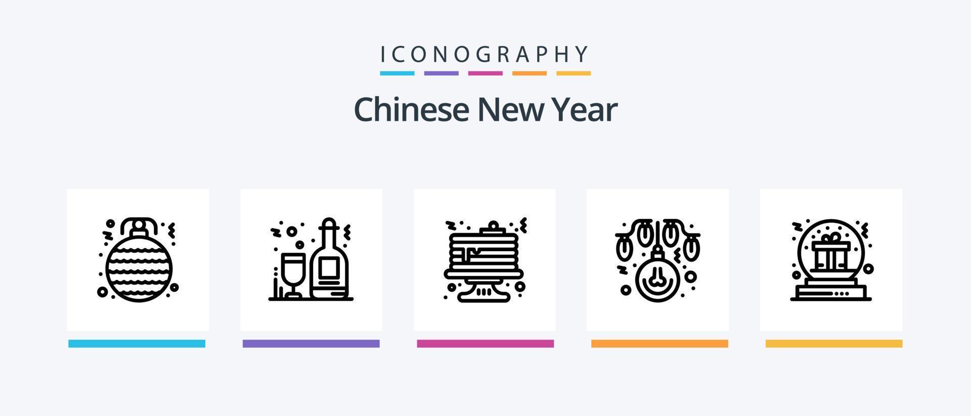 chinesische neujahrslinie 5 icon pack inklusive blume. China. Festival. Neujahr. Chinesisch. kreatives Symboldesign vektor