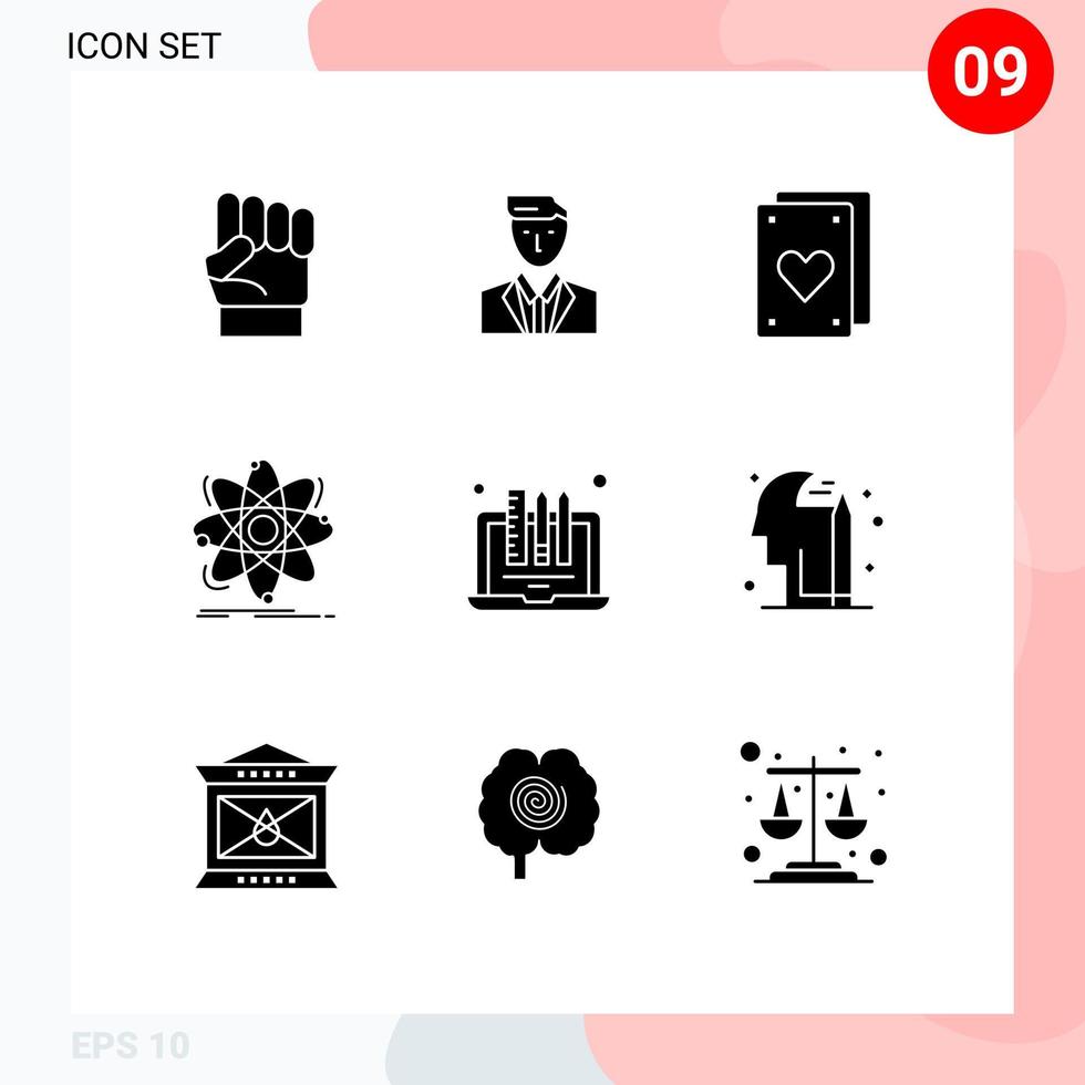Aktienvektor-Icon-Pack mit 9 Zeilenzeichen und Symbolen für bearbeitbare Vektordesign-Elemente der Nuklearchemie-Führer-Wissenschaftspartei vektor