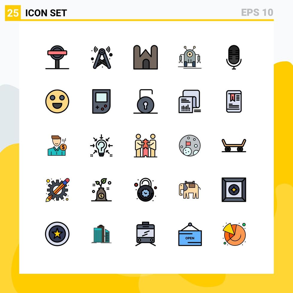 modern uppsättning av 25 fylld linje platt färger pictograph av teknologi robot wiFi mänsklig fästning redigerbar vektor design element