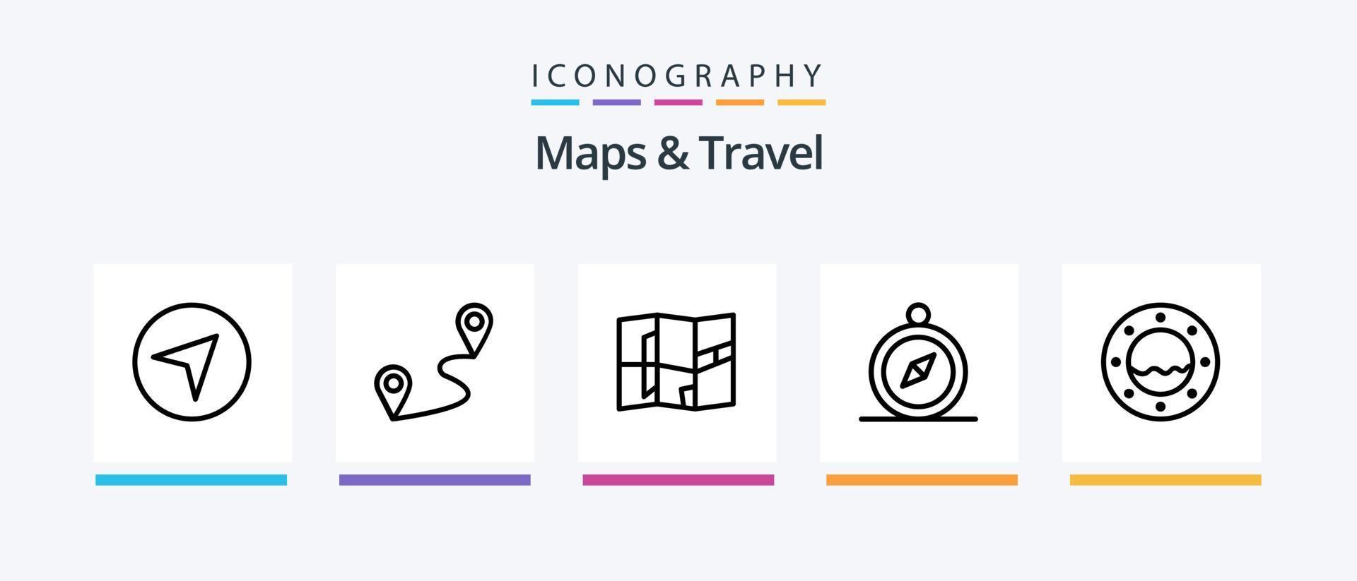 Kartor och resa linje 5 ikon packa Inklusive . stift. resa. väg. kreativ ikoner design vektor