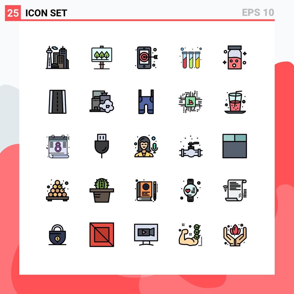 Aktienvektor-Icon-Pack mit 25 Zeilenzeichen und Symbolen für medizinische Zieldrogentest editierbare Vektordesign-Elemente vektor