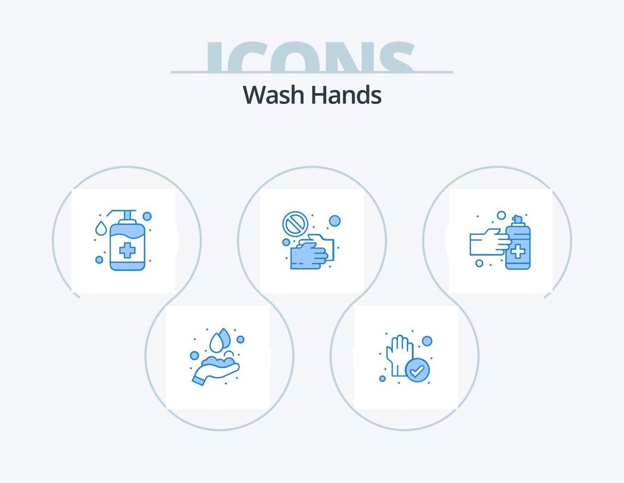 tvätta händer blå ikon packa 5 ikon design. skaka hand. Nej. flaska. hand. tvätta vektor