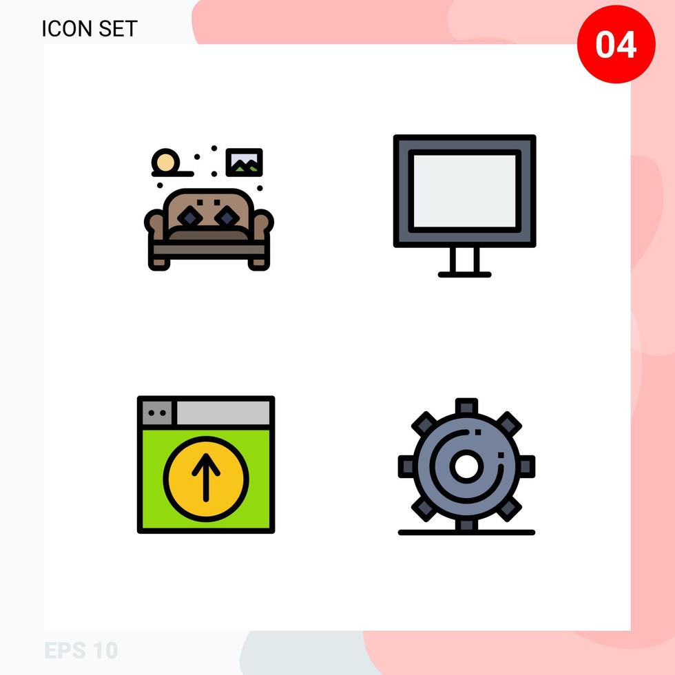 4 universelle gefüllte flache Farbzeichen Symbole des Stuhl-Uploads lebende elektrische Web-editierbare Vektordesign-Elemente vektor