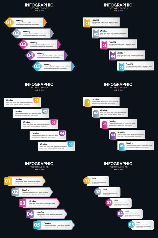 vektor 6 infographics packa presentation glida mall 5 steg cykel diagram och tidslinjer