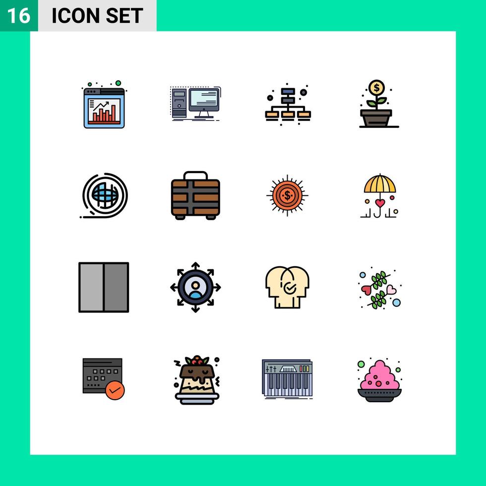 uppsättning av 16 vektor platt Färg fylld rader på rutnät för miljö pengar systemet investering förtjänst redigerbar kreativ vektor design element