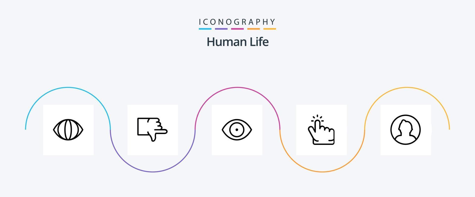 Human Line 5 Icon Pack inklusive Runde. Benutzerbild. Gesicht. Punkt. Finger vektor