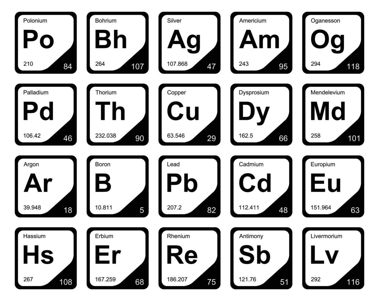 20 Präiodentabelle des Symbolpaketdesigns der Elemente vektor