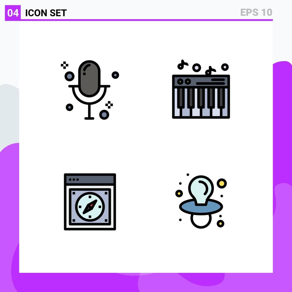 Packung mit 4 modernen Filledline-Flachfarbenzeichen und Symbolen für Web-Printmedien wie Audio-Seitenaufzeichnungen Sound-Web-editierbare Vektordesign-Elemente vektor