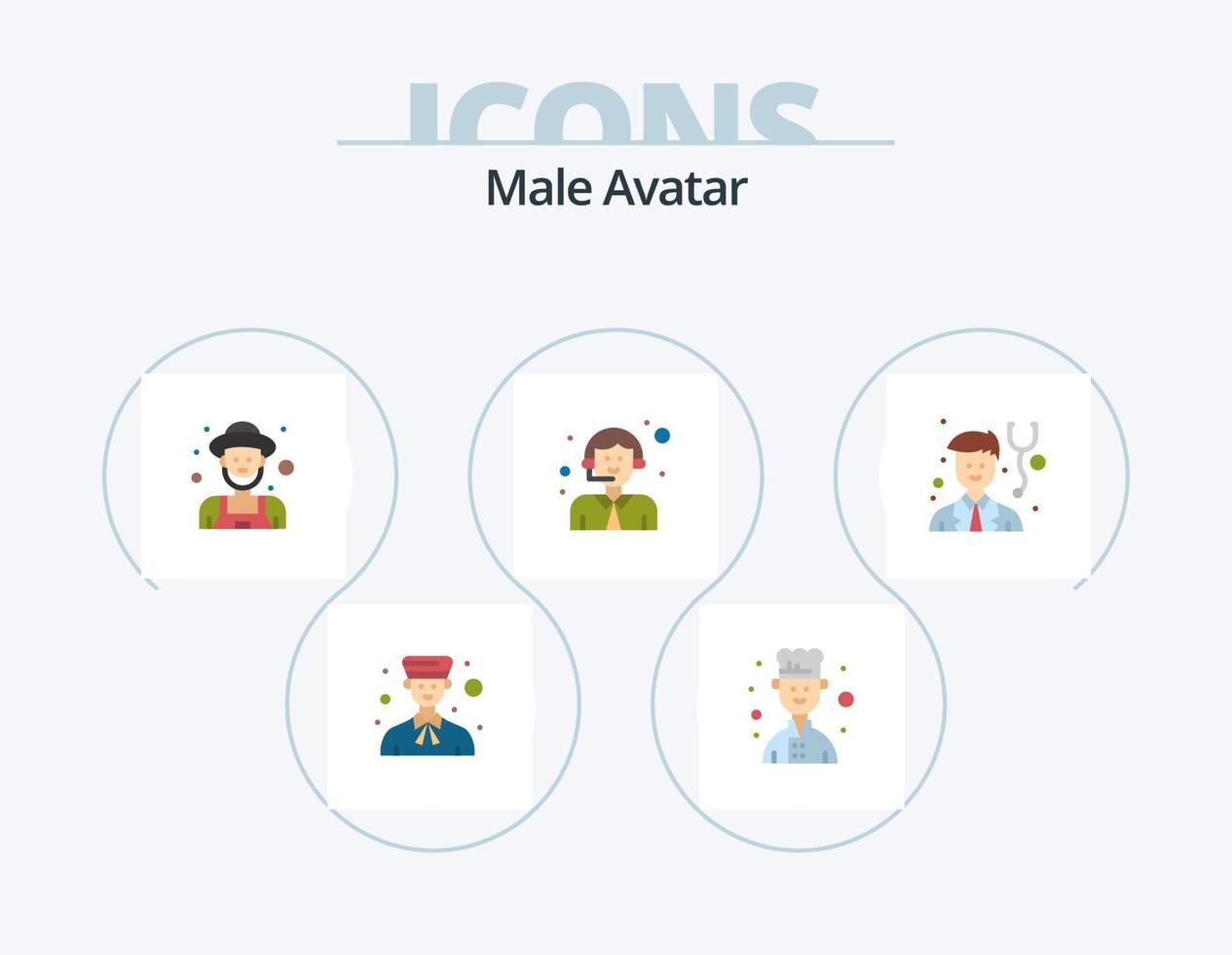 manlig avatar platt ikon packa 5 ikon design. läkare. service. jordbrukare. logistik. kund vektor