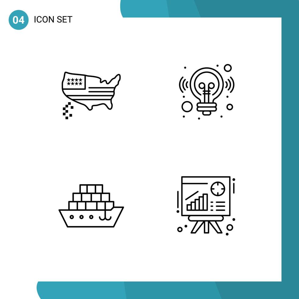 4 thematische Vektor-Filledline-Flachfarben und editierbare Symbole der amerikanischen Schiffs-USA-Marketinggrafik editierbare Vektordesign-Elemente vektor