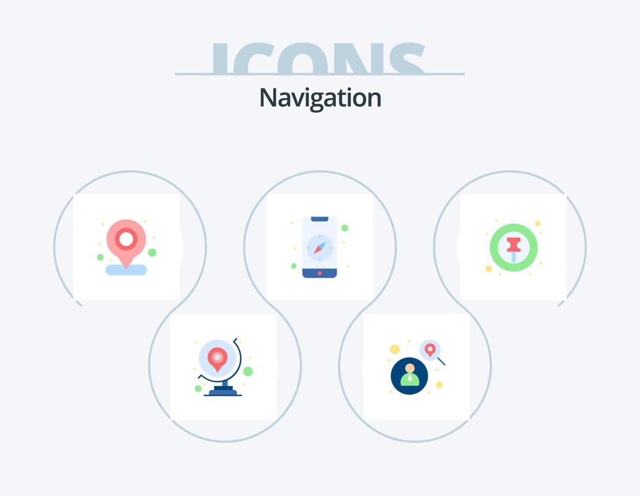 Navigation Flat Icon Pack 5 Icon-Design. Landkarte. Richtung. Suche. Kompass. Lage vektor
