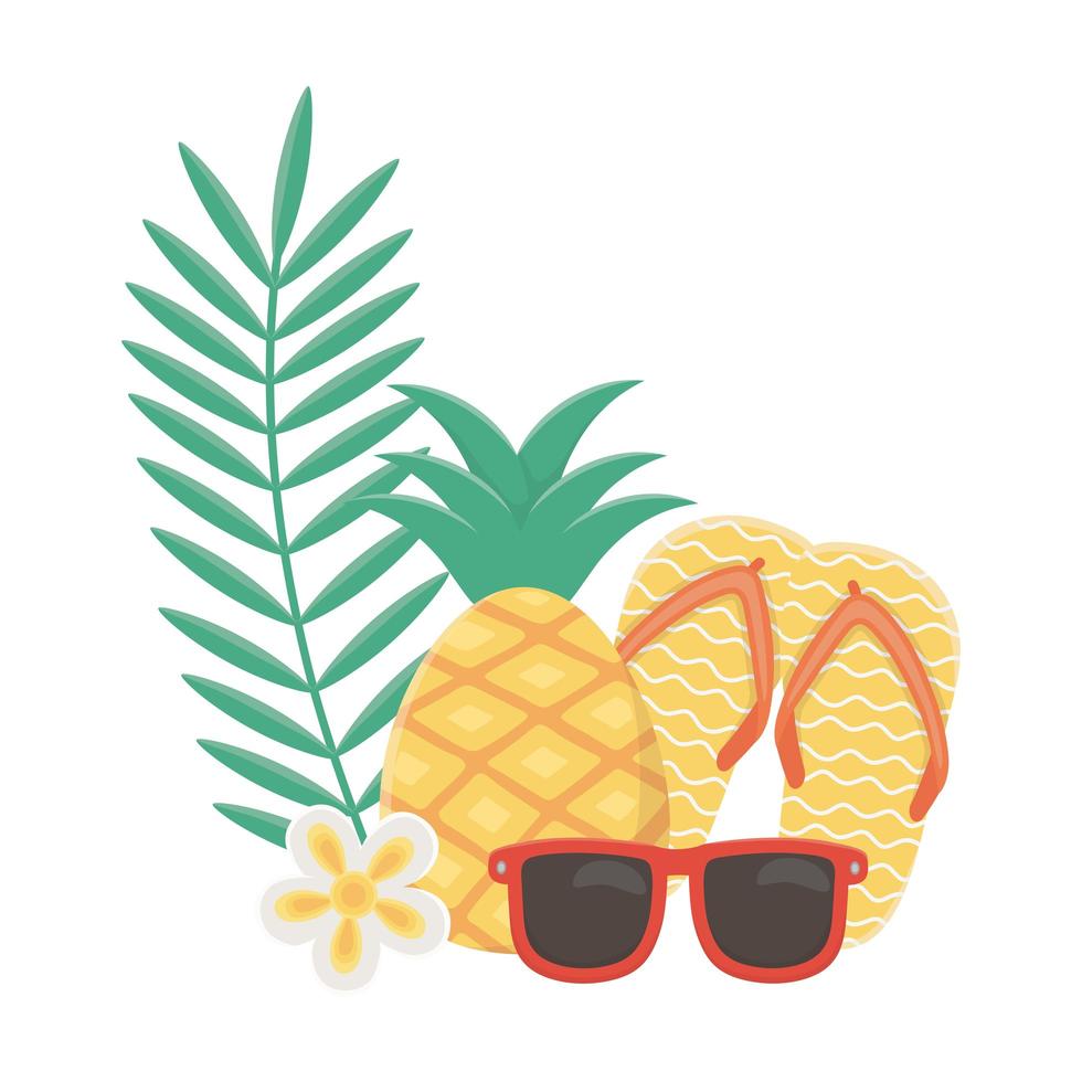 Sommerreise und Urlaub Flip Flops Ananas Sonnenbrille tropische Strandblume vektor