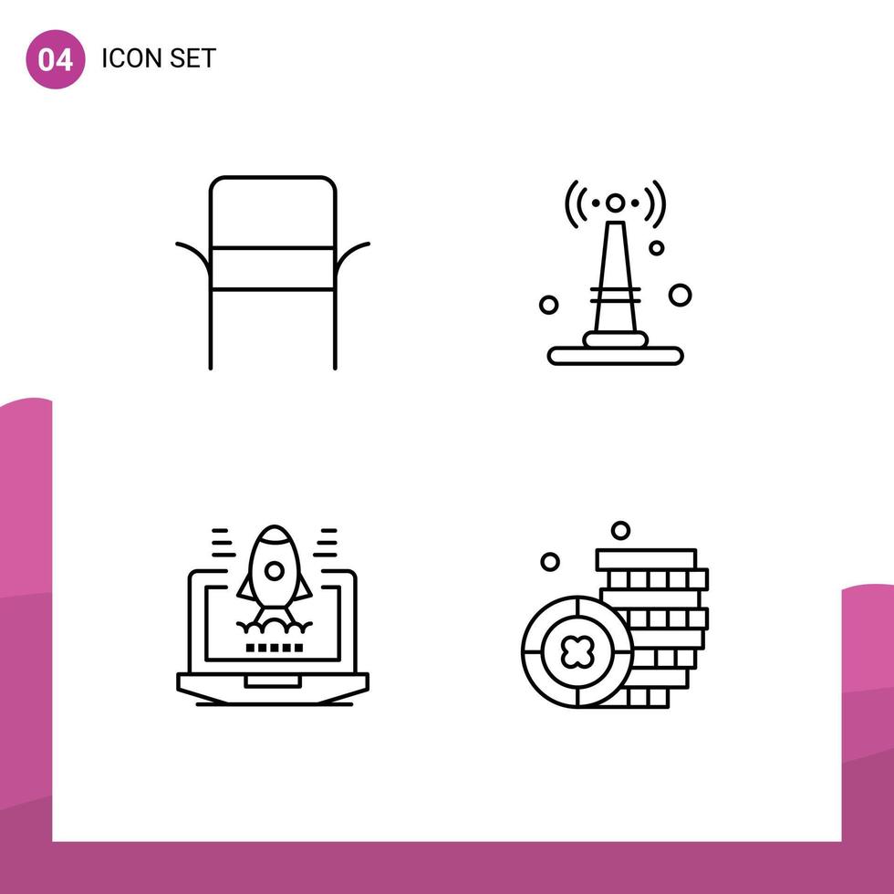 4 kreative Symbole moderne Zeichen und Symbole von Stuhlraketen-Haushaltsgeräten Router-Münze editierbare Vektordesign-Elemente vektor