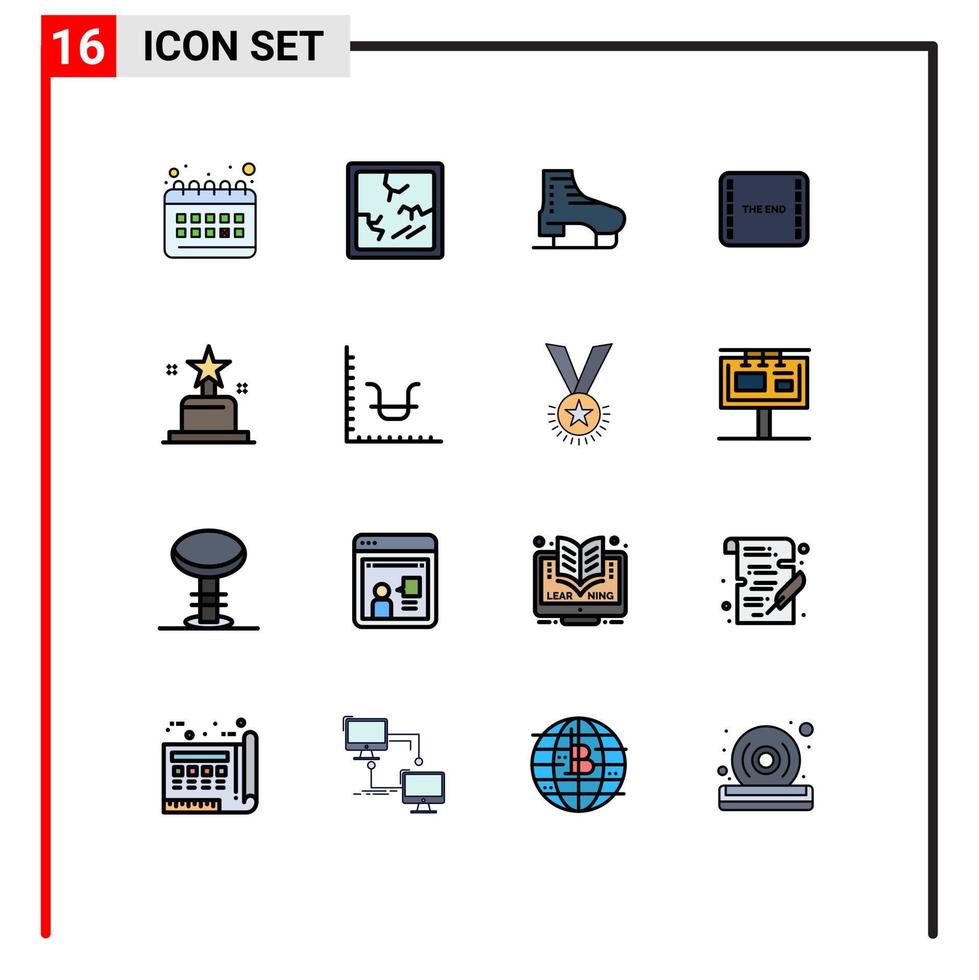 uppsättning av 16 modern ui ikoner symboler tecken för bio scen is film slutet redigerbar kreativ vektor design element