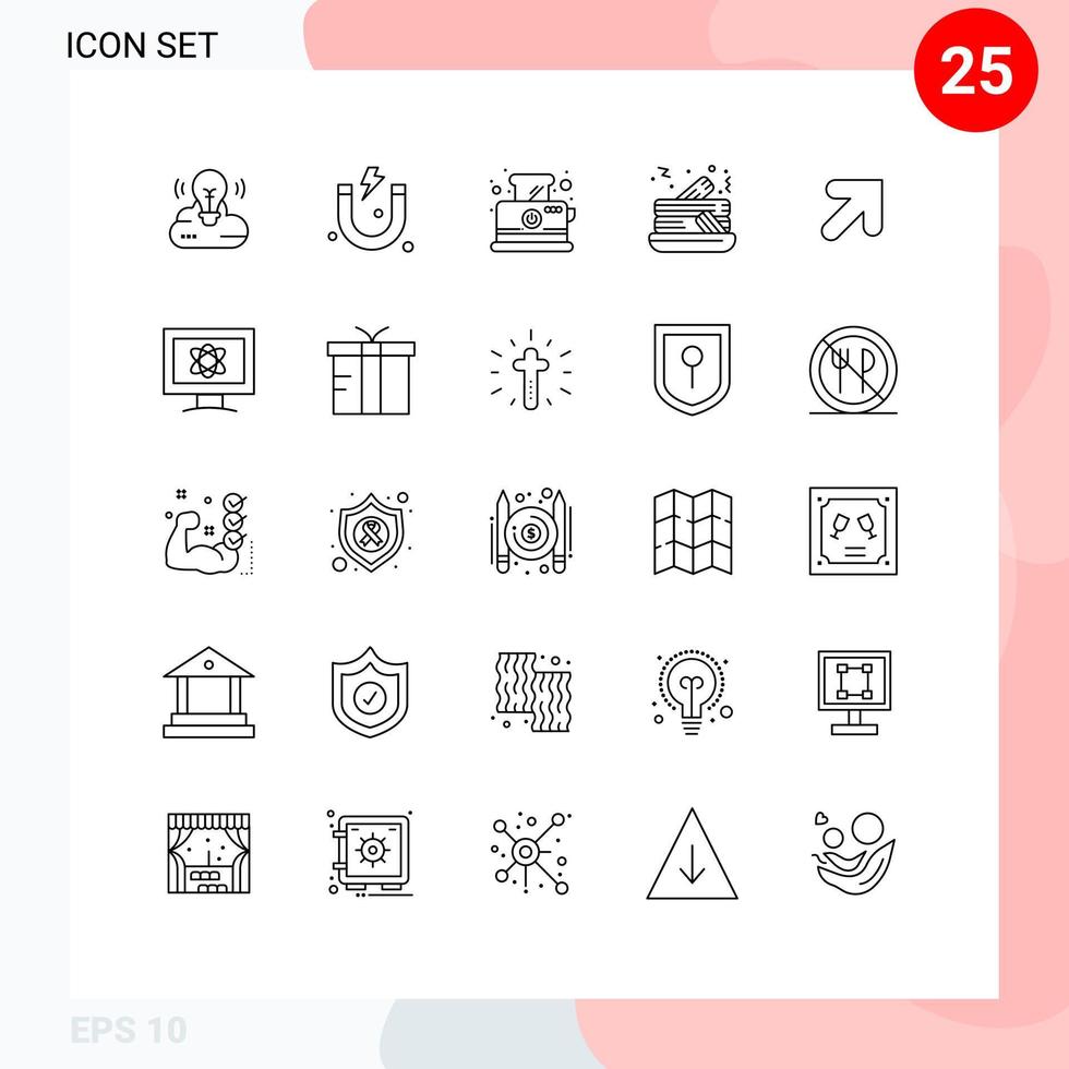 25 kreativ ikoner modern tecken och symboler av atom upp rostat bröd pil pannkaka redigerbar vektor design element