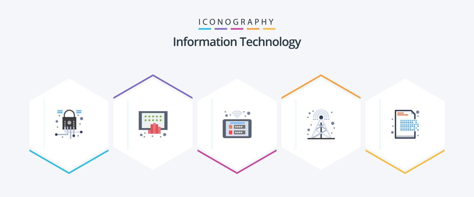 information teknologi 25 platt ikon packa Inklusive torn. cellulär. läsplatta. sändning. smart vektor