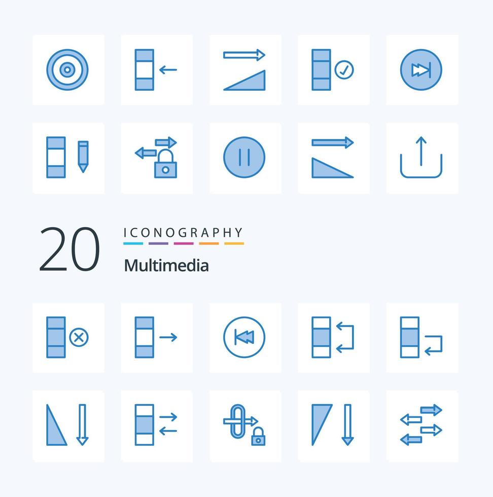 20 multimedia blå Färg ikon packa tycka om mobil data bakåt förändra byta vektor