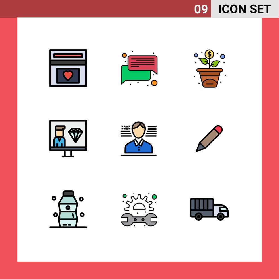 uppsättning av 9 modern ui ikoner symboler tecken för man programmerare meddelande utveckling kodning redigerbar vektor design element