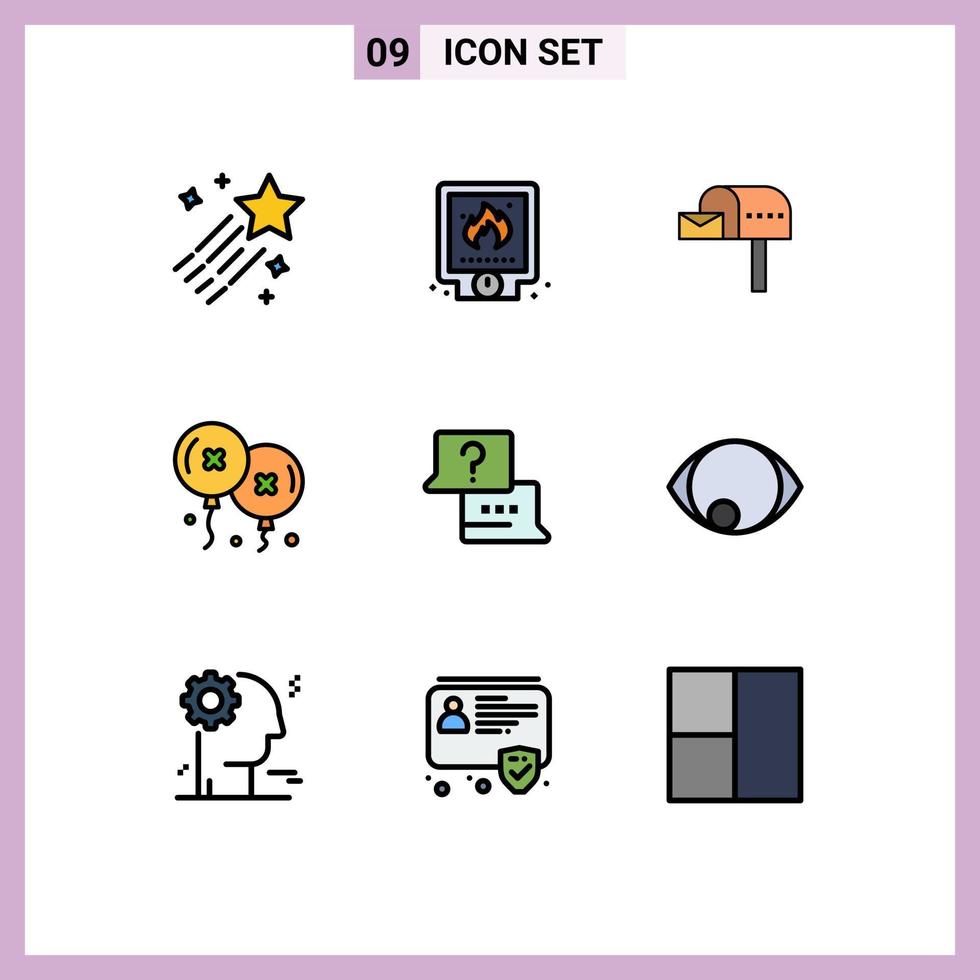 uppsättning av 9 modern ui ikoner symboler tecken för jobb födelsedag och fest brand födelsedag låda redigerbar vektor design element