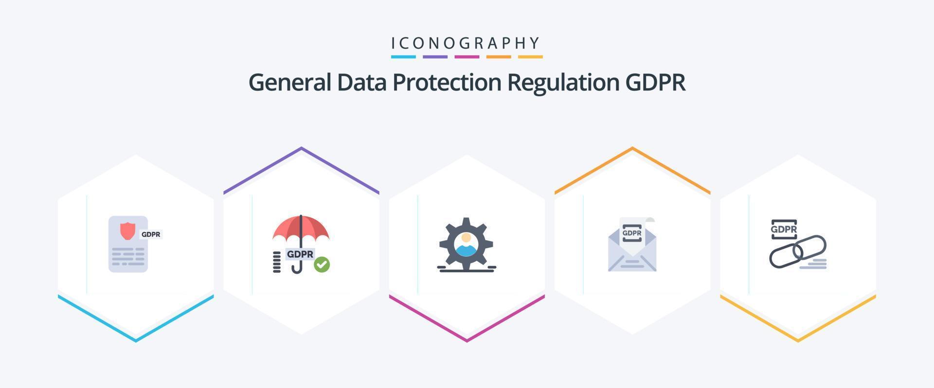 gdpr 25 Flat Icon Pack inklusive Clip. gdpr. dper. europäisch. Kommission vektor