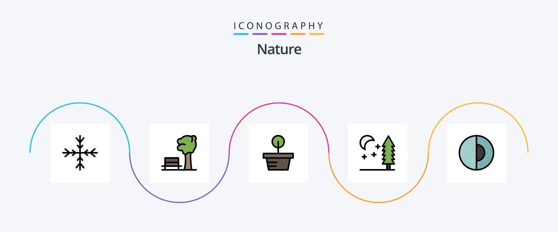 natur linje fylld platt 5 ikon packa Inklusive . natur. träd. geologi. träd vektor