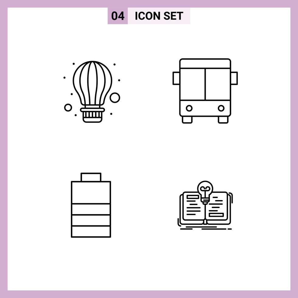 Universelle Symbolsymbole Gruppe von 4 modernen Filledline-Flachfarben von luftelektrischem Heißlufttransportbuch editierbare Vektordesign-Elemente vektor