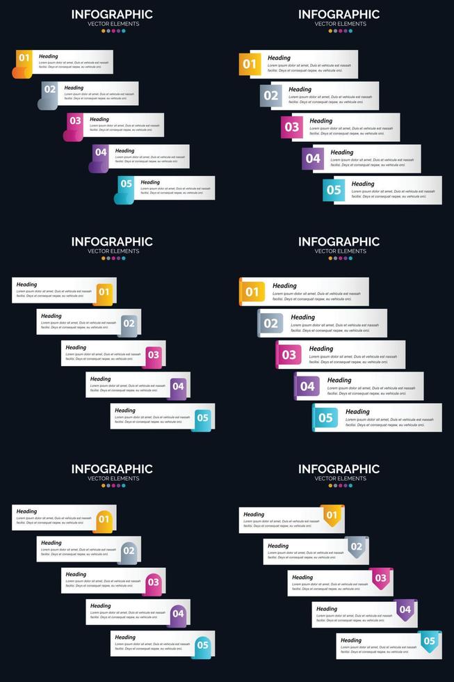 vektor 6 infographics packa presentation glida mall 5 steg cykel diagram och tidslinjer