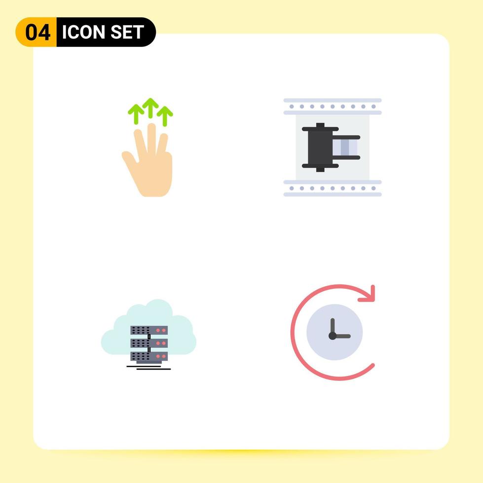 4 flaches Icon-Konzept für mobile Websites und Apps Gesten Filmstreifen Drei-Finger-Filmspeicher editierbare Vektordesign-Elemente vektor