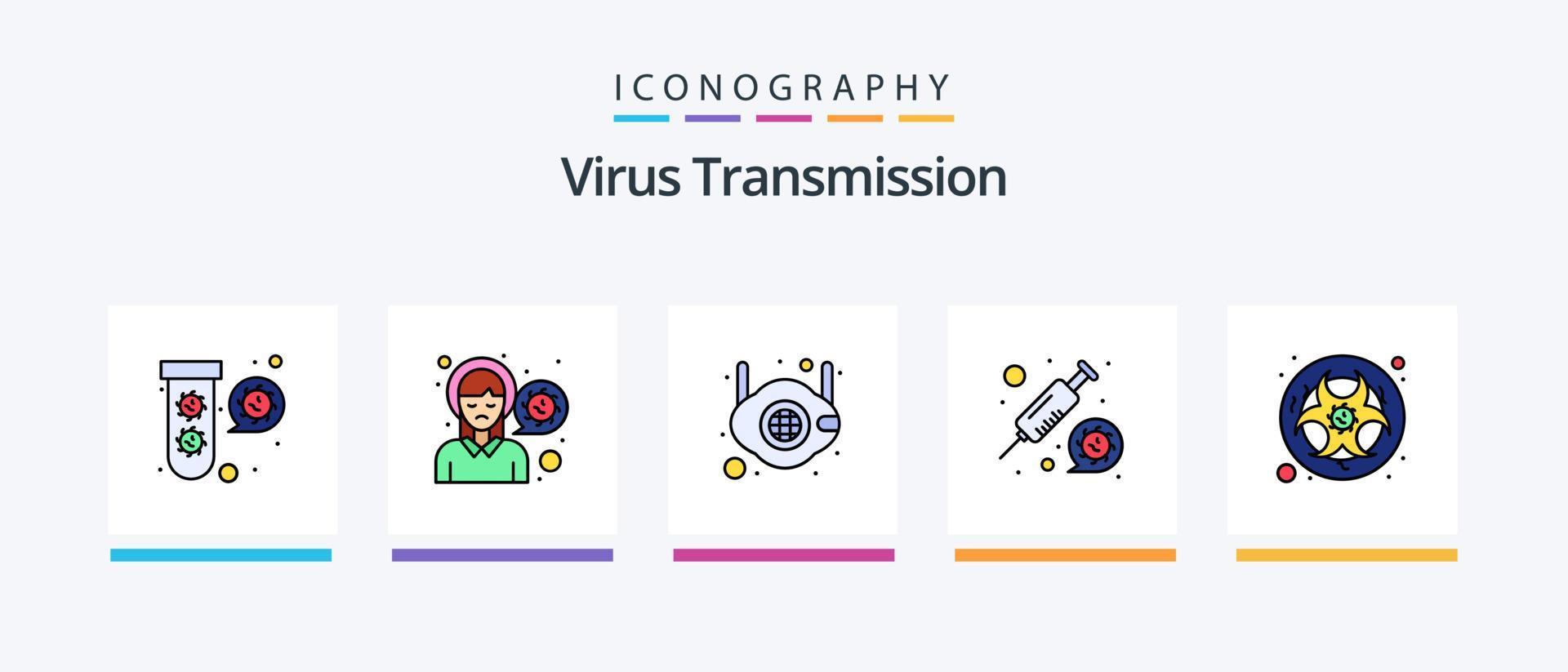 virus överföring linje fylld 5 ikon packa Inklusive andetag. virus. virus. skydd. sjukdom. kreativ ikoner design vektor