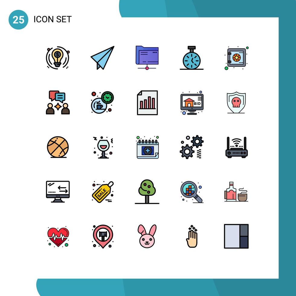 grupp av 25 modern fylld linje platt färger uppsättning för säkerhet skåp data räkna tid redigerbar vektor design element