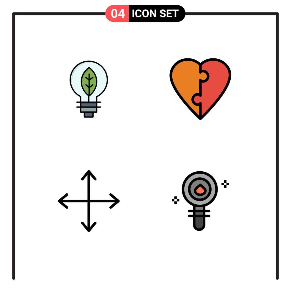 uppsättning av 4 vektor fylld linje platt färger på rutnät för natur navigering Glödlampa pussel biokemi redigerbar vektor design element