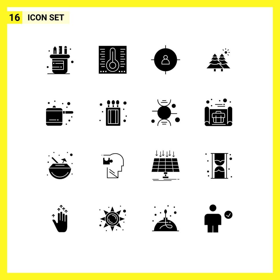 Packung mit 16 modernen soliden Glyphen Zeichen und Symbolen für Web-Printmedien wie Feuerreiskocher Management Küche Natur editierbare Vektordesign-Elemente vektor