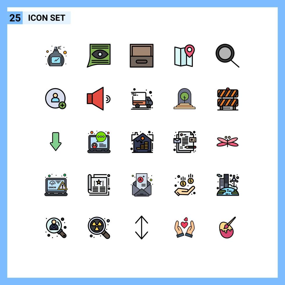 satz von 25 vektorgefüllten flachen linienfarben auf raster zum hinzufügen von sucharchiv-pin-karten-editierbaren vektordesignelementen vektor