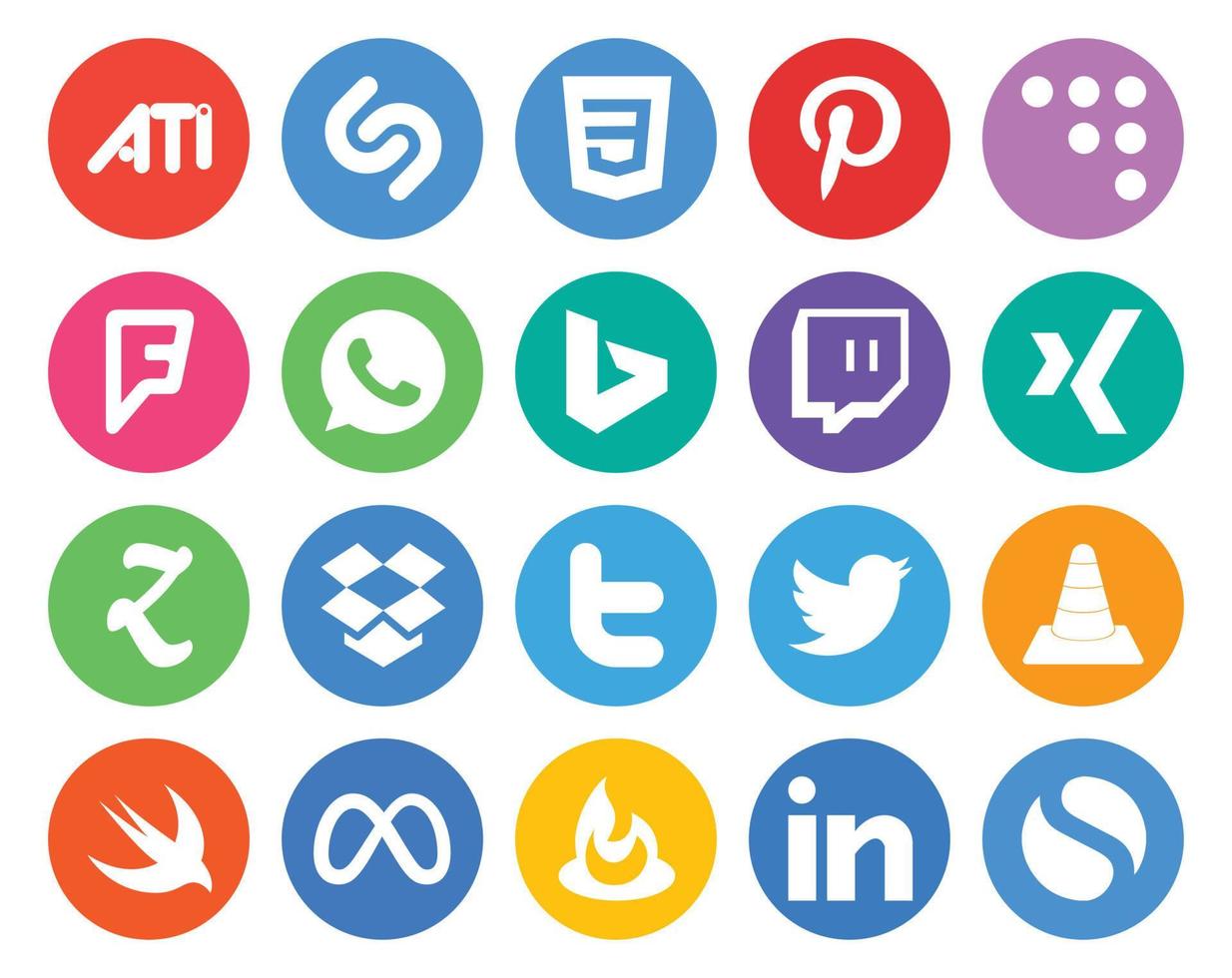 20 Social Media Icon Pack inklusive Swift Media Twitch VLC Twitter vektor