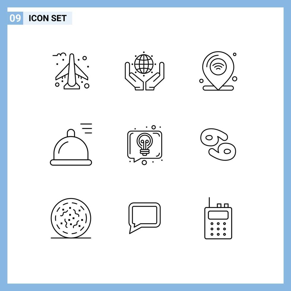Aktienvektor-Icon-Pack mit 9 Zeilenzeichen und Symbolen für Ideengespräche im Internet, Essen, Essen, editierbare Vektordesign-Elemente vektor