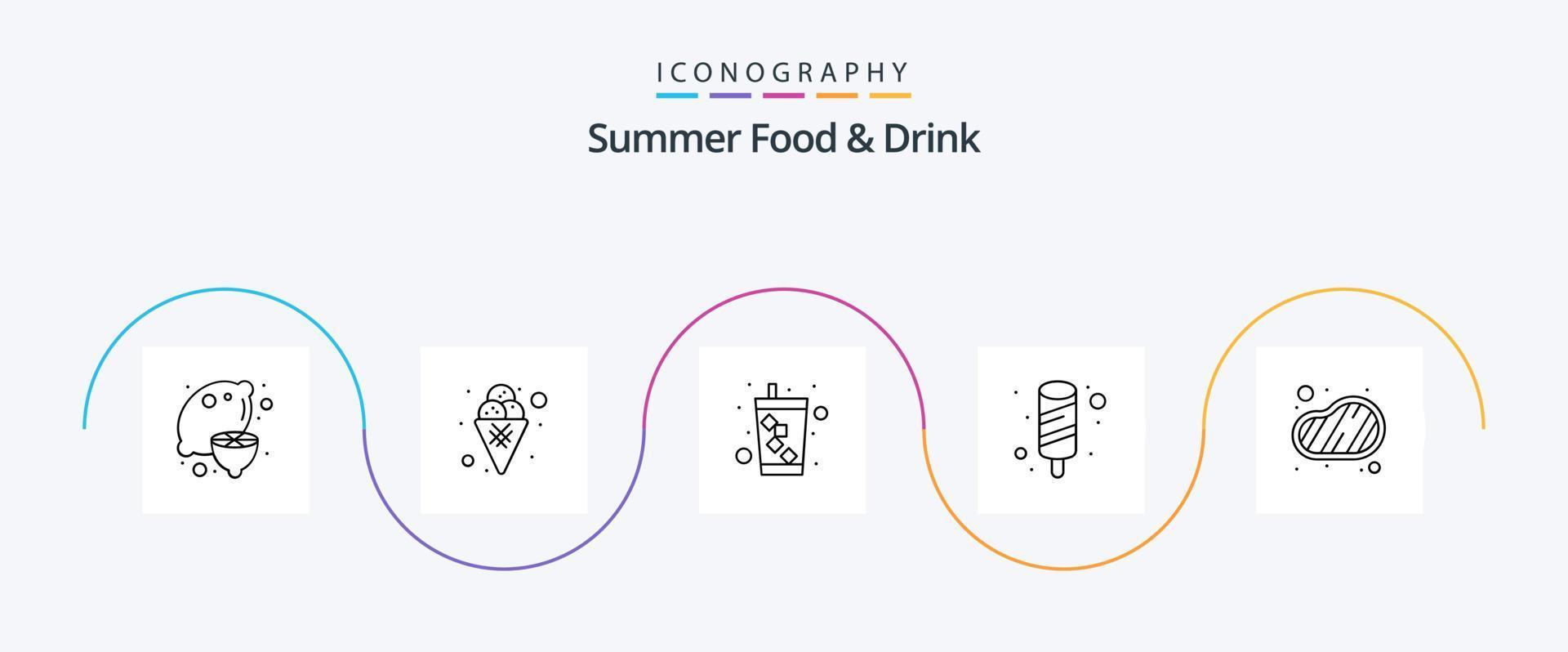 Sommer-Icon-Pack für Speisen und Getränke der Linie 5, einschließlich Fleisch. Eis. Süss. Lebensmittel. Wasser vektor