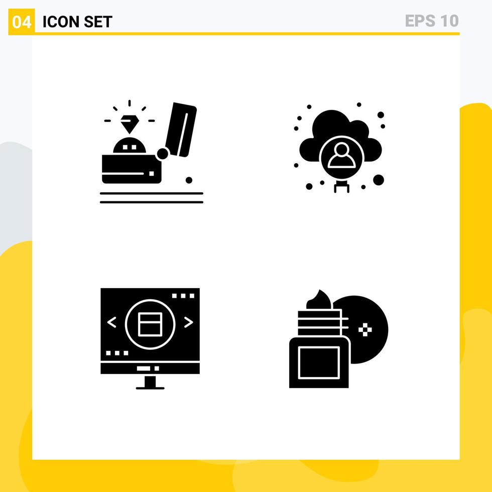 Satz von 4 kommerziellen Solid-Glyphen-Packs für Feiern Glasvorschlag Cloud-Suche editierbare Vektordesign-Elemente vektor