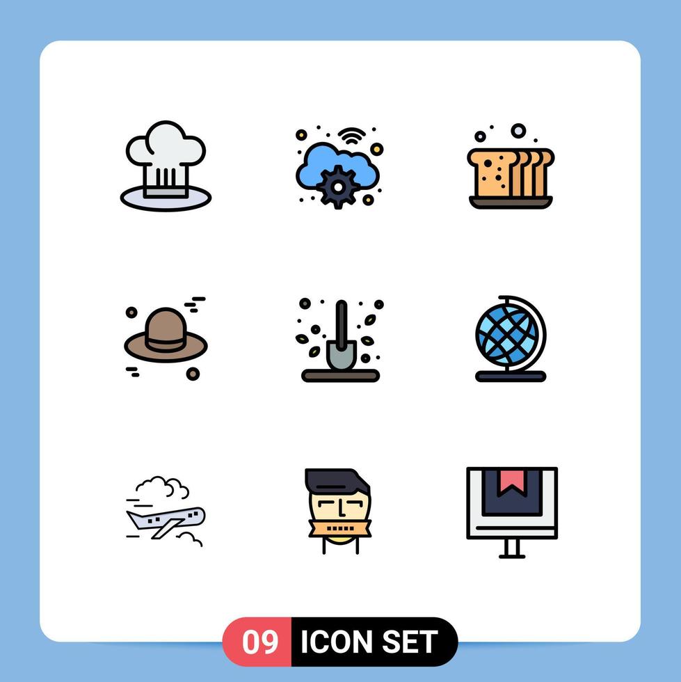 9 thematische Vektor-Filledline-Flachfarben und editierbare Symbole der digitalen Hutnahrung der Herbstkappe editierbare Vektordesign-Elemente vektor