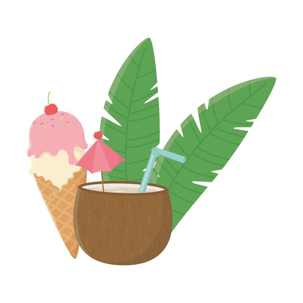 Sommerreise und Urlaub Kokosnuss-Cocktail-Eisblätter Palme vektor