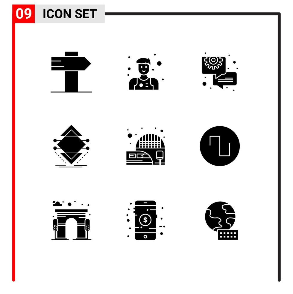 grupp av 9 fast glyfer tecken och symboler för förorts järnväg station hört strukturera infrastruktur redigerbar vektor design element