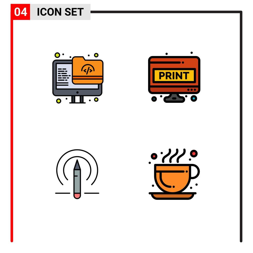 modern uppsättning av 4 fylld linje platt färger och symboler sådan som arkiv lärande skärm papper utbildning redigerbar vektor design element