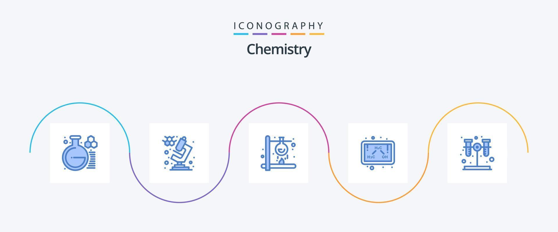 Chemieblau 5 Icon Pack inklusive Test. lernen. Feuer. Formel. Chemie vektor