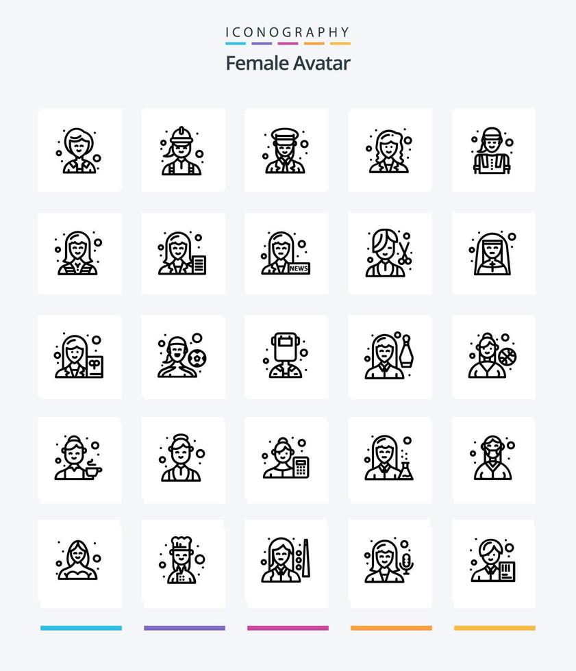 kreativer weiblicher Avatar 25 Umriss-Icon-Pack wie Bauarbeiter. Forscher. weiblich. Mathematiker. Frauen vektor