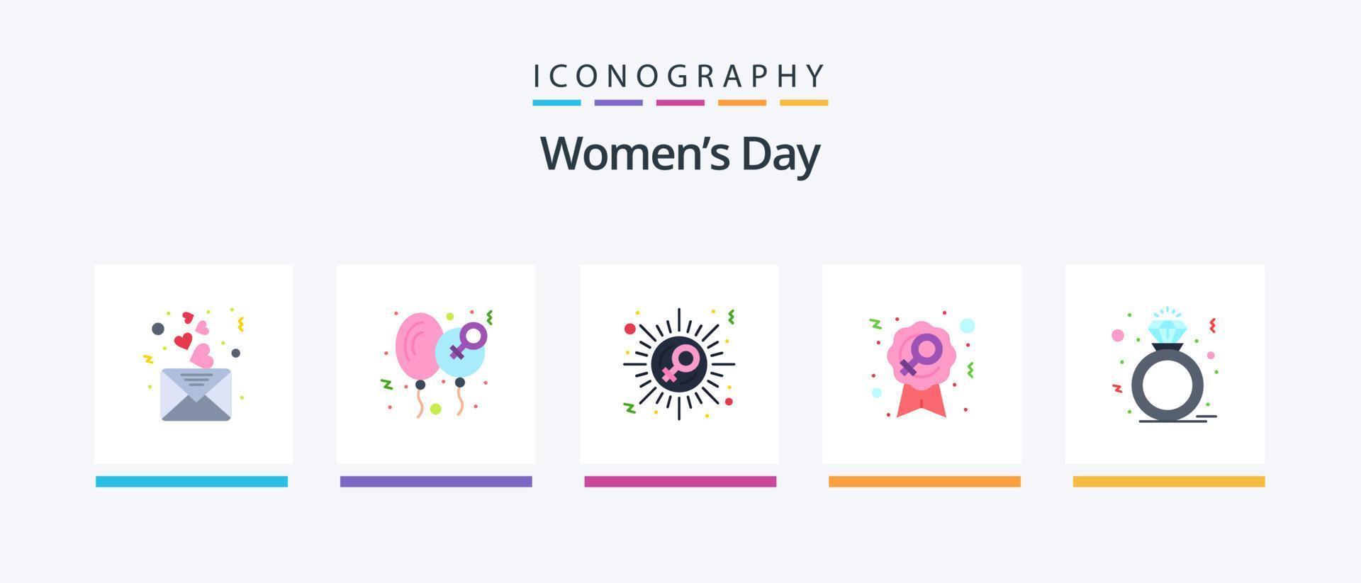 Womens Day Flat 5 Icon Pack inklusive Diamant. Zeichen. Frauen. weiblich. zelebrieren. kreatives Symboldesign vektor