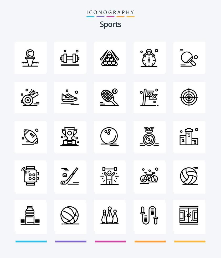 kreativ sporter 25 översikt ikon packa sådan som fjärdedel. Kolla på. Gym. spela. sport vektor