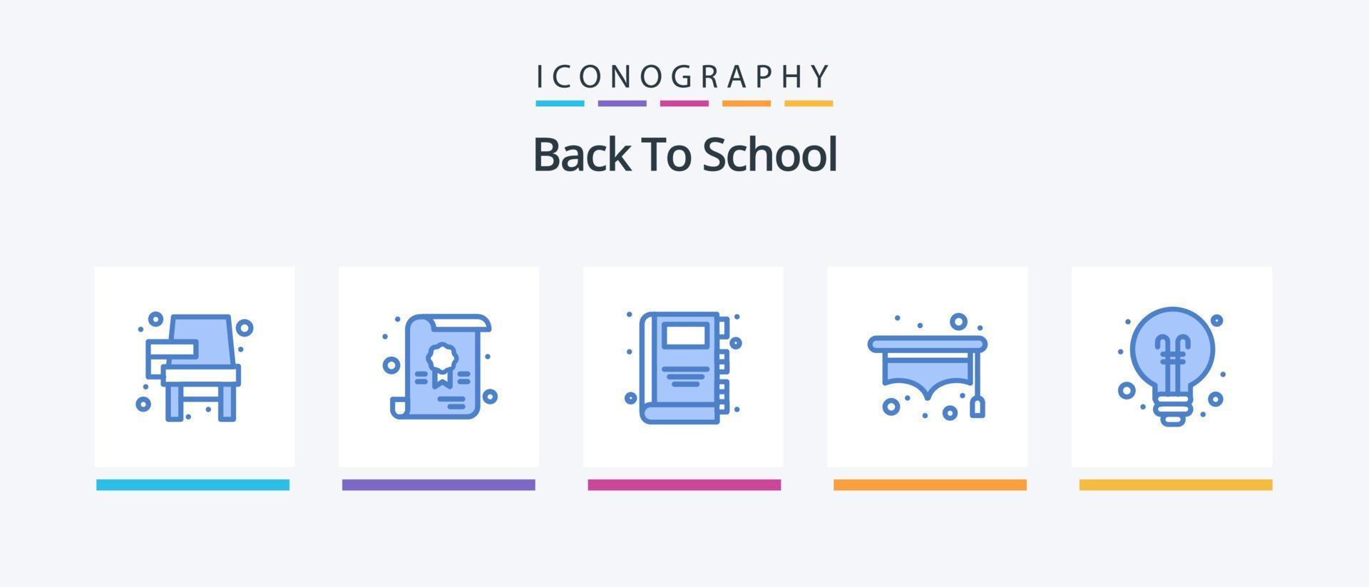 tillbaka till skola blå 5 ikon packa Inklusive tillbaka till skola. aning. tillbaka till skola. Glödlampa. skola. kreativ ikoner design vektor