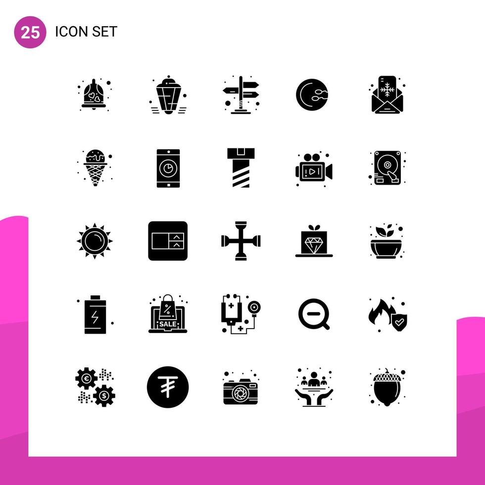 Packung mit 25 modernen soliden Glyphen Zeichen und Symbolen für Web-Printmedien wie Weihnachtsmedizin Dekoration Reproduktionsprozess editierbare Vektordesign-Elemente vektor