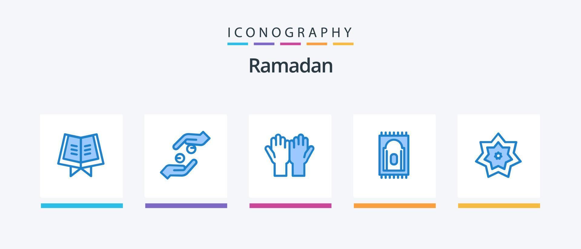ramadan blå 5 ikon packa Inklusive islam. matta. muslim. bön. salat. kreativ ikoner design vektor